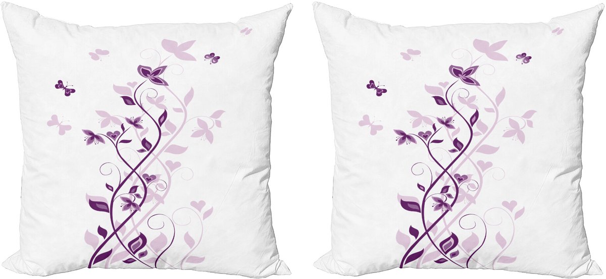 ABAKUHAUS Paarse decoratieve kussenhoes, 2 stuks, violette bloemen, moderne accenten, 45x45 cm, pruimwit