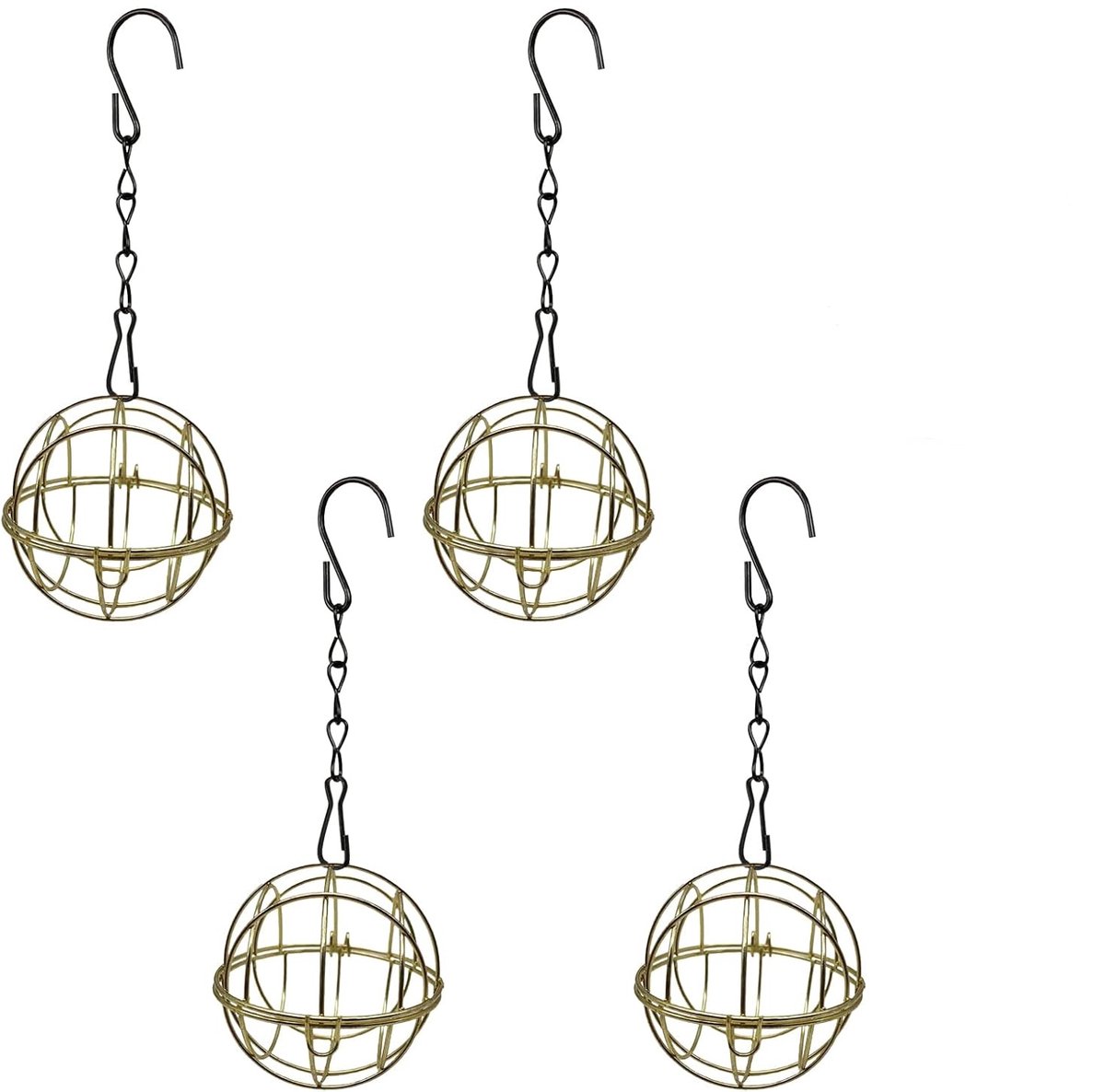 longziming -Set van 4 Vetbolhouders voor Tuinvogels – Goudkleurige Vogelvoederkooien – Metalen Voederhouder voor Buiten – Decoratieve Vogelvoeders – Ronde Voederballen Hangers