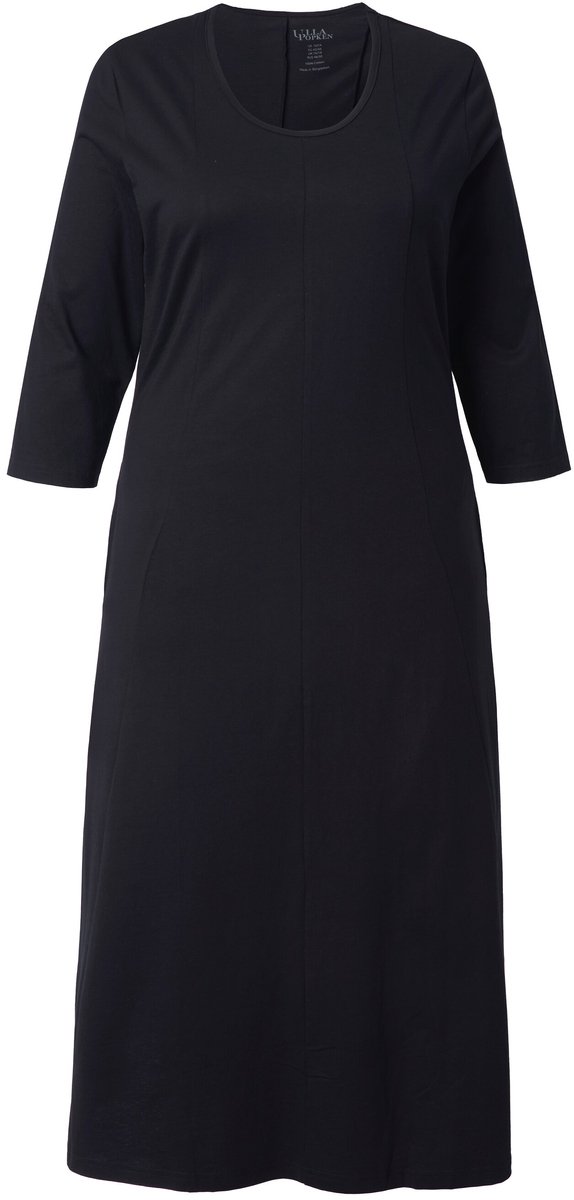 Ulla Popken Dames - Maxi-jurk A-lijn boothals 3/4-mouwen - Zwart - Maat 62+