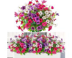 6 bundels kunstbloemen voor buiten, kleurrijke kunstbloemen, UV-bestendig, kunstbloemenboeket voor buiten, binnen, tuin, verandadecoratie (Wit, Roosrood, Paars)