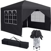 Opvouwbaar Tuinpaviljoen 3x3 m met Zijwanden – Spatschermend & UV-bestendig – Ideaal voor Tuinfeest, Camping, Markt, BBQ – Donkergrijs