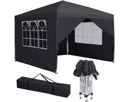 Opvouwbaar Tuinpaviljoen 3x3 m met Zijwanden – Waterdicht & UV-bestendig – Ideaal voor Tuinfeest, Camping, Markt, BBQ – Donkergrijs