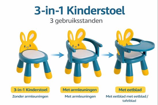 Goodz4All 3-in-1 Kinderstoel Meegroeistoel Eetstoel Baby Kinderstoeltje voor Peuter met Afneembaar Blad en Leuningen van Goodz4All — afbeelding 4