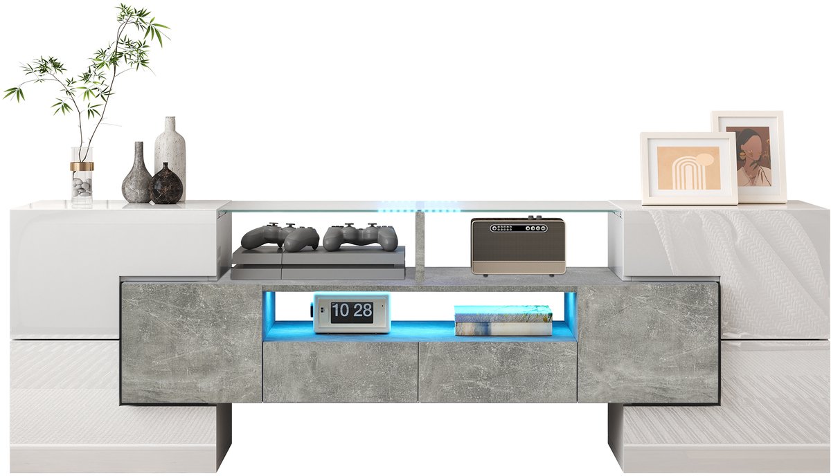Clruro TV-lowboard - 145 cm - LED en Glasoppervlak - Hoogglans en Modern Design - Hout en Glas - Wit