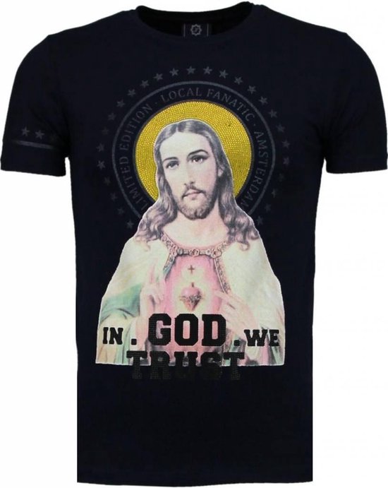 Local Fanatic Jesus - T-shirt strass - Navy Jesus - T-shirt strass - T-shirt bleu marine pour homme Taille XL