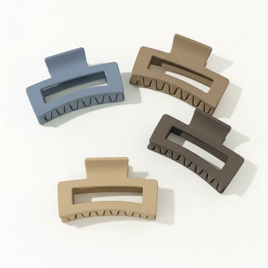 Ensemble de pinces à cheveux neutres mates – grande pince à cheveux pour femmes – pince à cheveux rectangulaire solide – ensemble beige, gris et bleu de 4 pièces