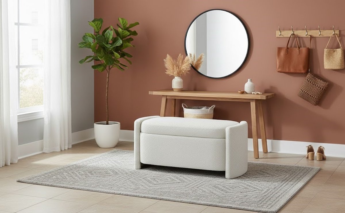 Luxe Opbergbank met Zithoek – Fluweel Crème Kistbank voor Woonkamer en Slaapkamer – Gestoffeerde Zitbank met Opbergruimte 105 x 44 x 45,5 cm – Comfortabel en Stijlvol House&Garden