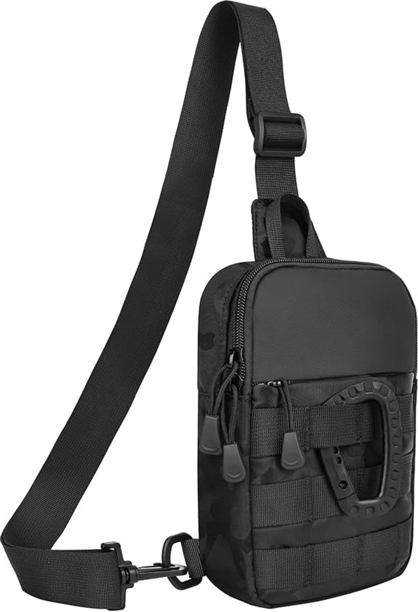 BOTC Kleine Crossbody Tas - Waterbestendige Sling Bag met MOLLE - Schoudertas met Verstelbare Band & Meerdere Vakken - Zwart