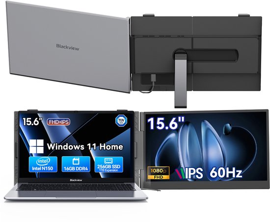 Blackview Hibook6-N150 Laptop (16G+512G) + SCM8 15,3" Draagbare Monitor Set, Kantoor & Creatie Accessoires (Laptop Tas/Muis/Toetsenbordstickers, Grijs) - Aiuidun - Hoofdafbeelding
