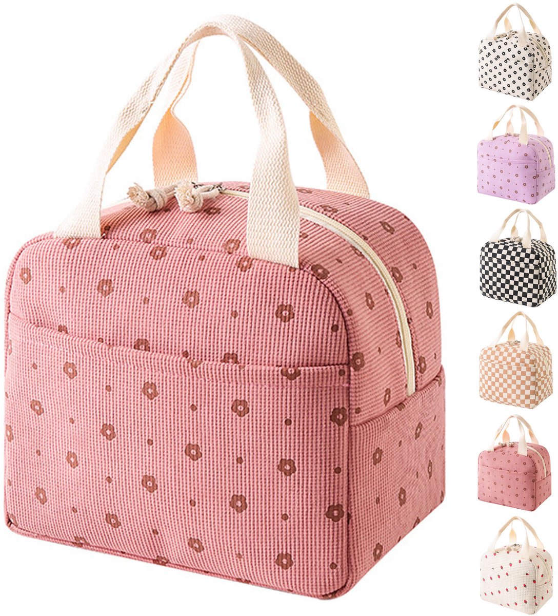 Leuke geïsoleerde lunchtas – Dames & Kinderen – Draagbaar en Multifunctioneel – Bloemenpatroon – Roze