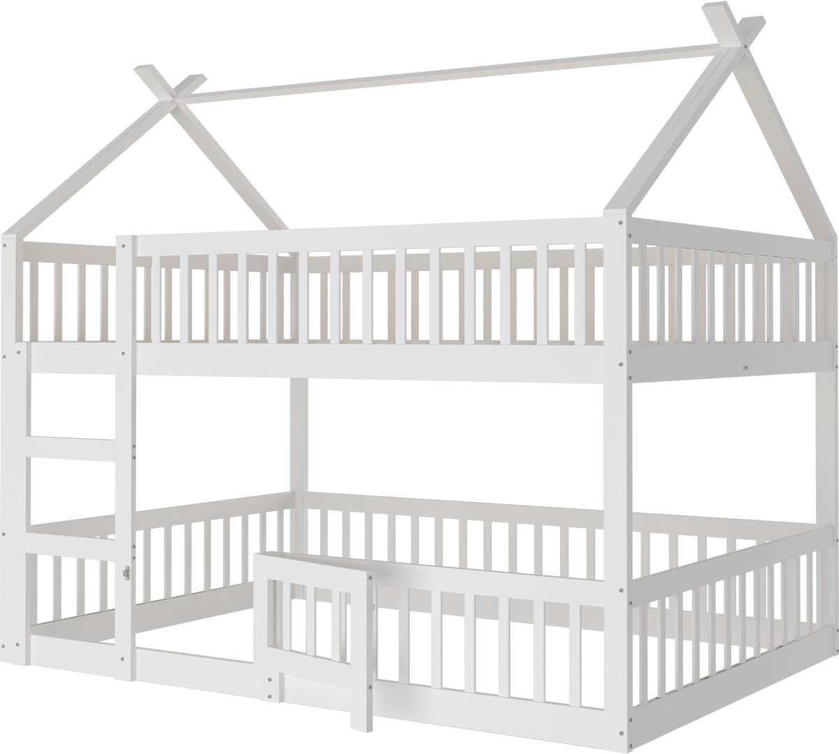 MIVRAY Kinder Stapelbed 140x200cm - Hoog Laag Ontwerp Met Trap En Deurtje - Ruimte Voor Slapen Spelen Leren - Hout - Wit - Zonder Matras