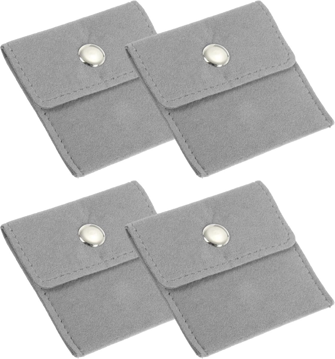 9x7.5cm Sieraden Tas - 4 Stuks Fluwelen Tassen met Drukknop - Draagbare Opbergtas voor Oorbellen - Armbanden - Kettingen - Ringen - Horloge - Grijs