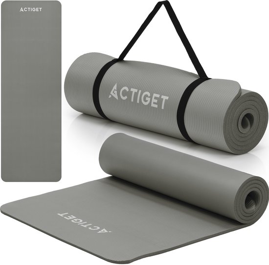 Actiget® Yogamat - Extra Dik - Inclusief Draagriem - 183 x 61 x 1 CM - Grijs