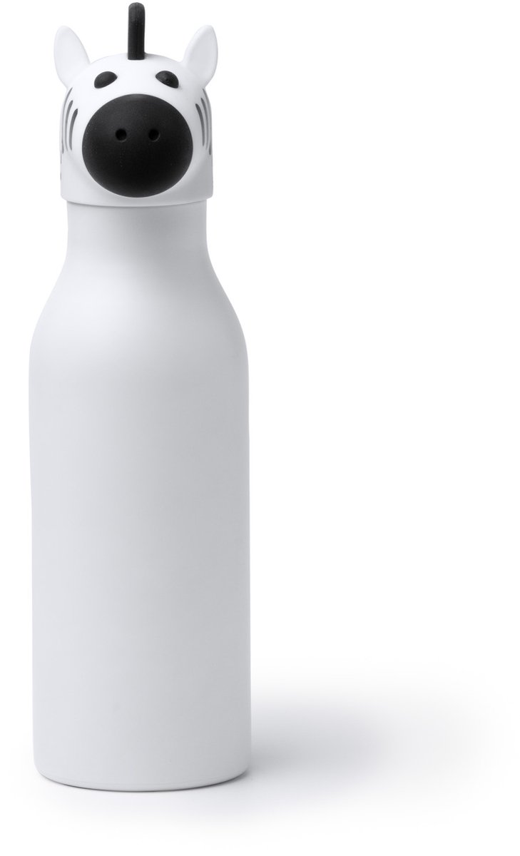 Thermosfles met dop met zebrakop, RVS dubbelwandig, 450ml en antidrup