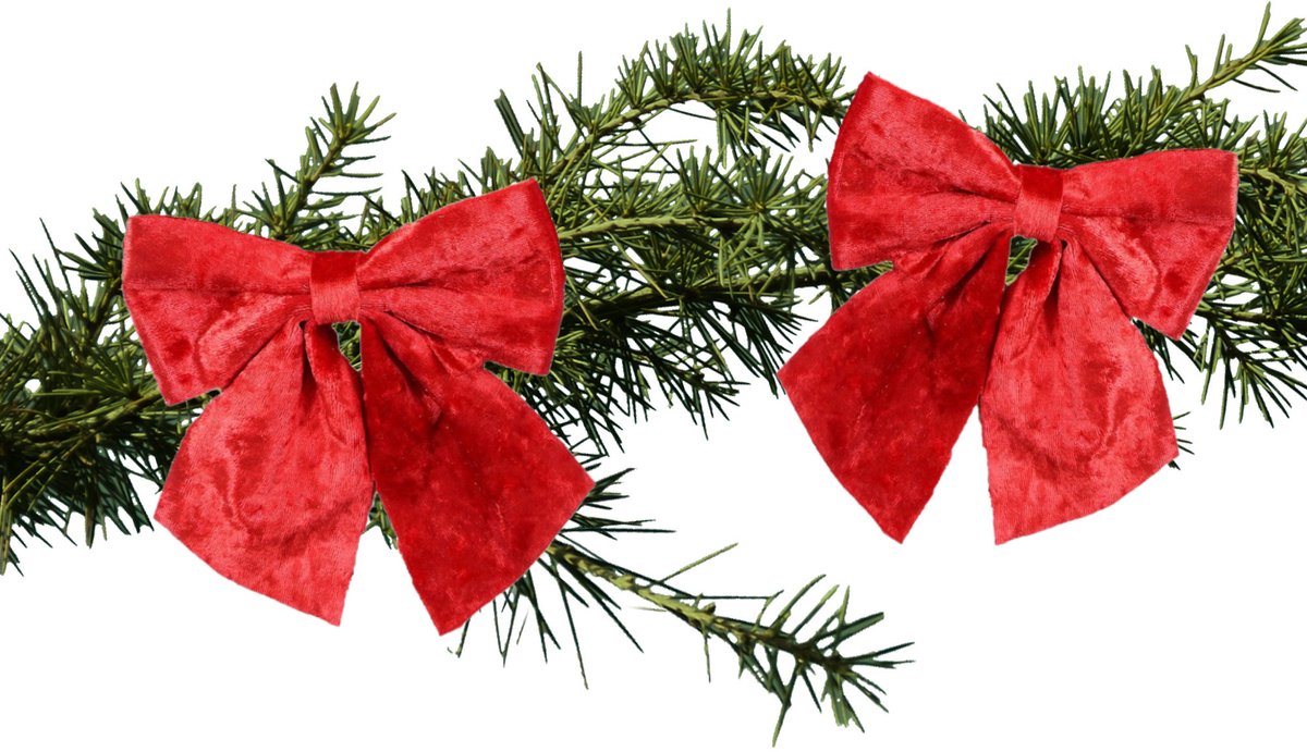 House of Seasons Kerst ornamenten strikken - 2x st - rood - 12 x 13 cm - kerstboomstrikjes