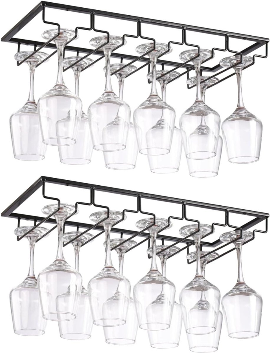 Aurixi® Ophangrek Wijnglazen - Wijnglazenhouder – Metalen Wijnglazenrek - Zwart - 22cm x 40cm x 6cm