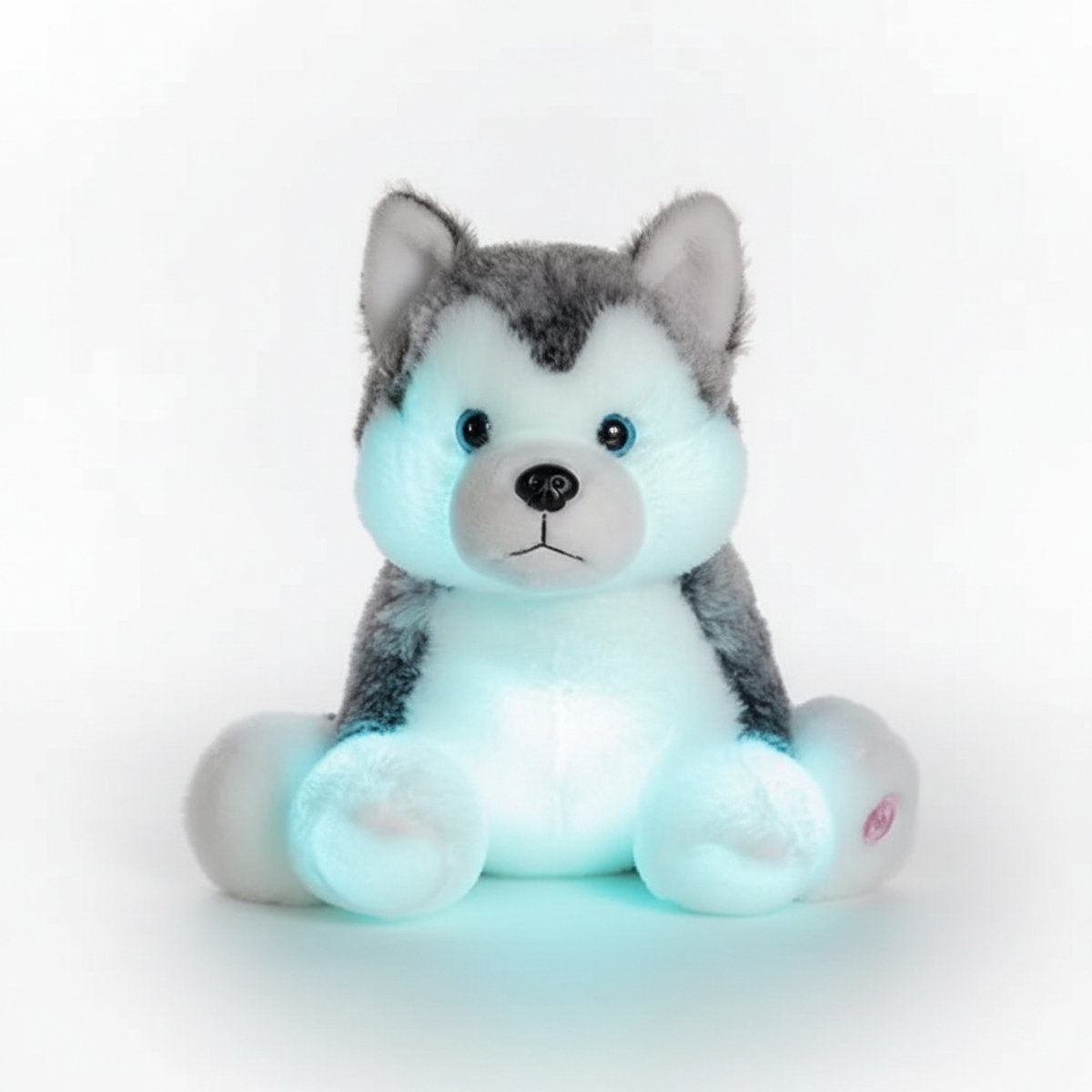Creasowl® Husky knuffel met licht - Knuffelhond 30 cm - Pluche speelgoed hond - Teddybeer met verlichtende functie - Comfortabel Slapen - Nachtlamp knuffel