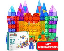 PlayMix Magnetic Tiles - 62 Stuks - Magnetische Tegels - Magnetisch Speelgoed - Bouwspeelgoed - Bouwblokken - Magna - Magneten Speelgoed - Bouwstenen - Montessori Speelgoed - Educatief Speelgoed - Sinterklaas Cadeautjes - Jongens & Meisjes