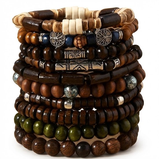 Yean Boho Armbanden 4 stuks houten kralen dames armband kwastje levensboom charme statement armbanden (gekleurd Yean Boho Armbanden 4 stuks houten kralen dames armband kwastje levensboom charme statement armbanden (gekleurd