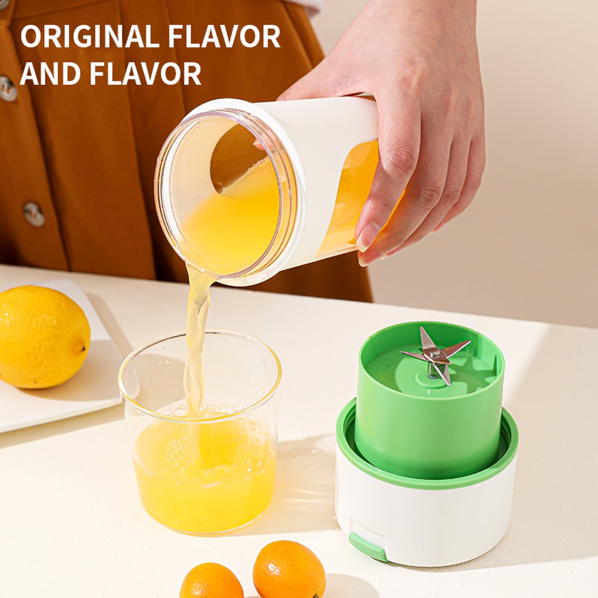 Slowjuicer - sapcentrifuge - draagbare juicer - mini smoothie maker - USB oplaadbaar - ingebouwde batterij 1200 mAh - 300 ml beker - 18.000-20.000 rpm - meer dan 5 messen - ≤36V - roze - zonder draagkoord thumbnail 2