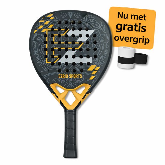 Padel Racket – Diamantvorm – 24K Carbon + Kevlar – EVA HARD Core – 365g – Gevorderde Spelers – Zwart/Geel – Padeltas – Padel Grip