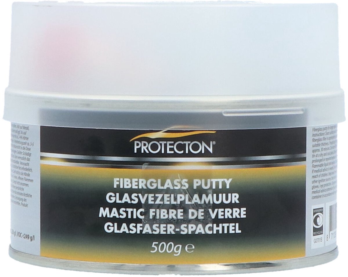 Protecton Glasvezelplamuur - Voor herstellen van grotere deuken, gaten en scheuren – Hecht op metaal, hout, beton & kunststof – Schuurbaar & overspuitbaar – Incl. 25 gram verharder - 500gr