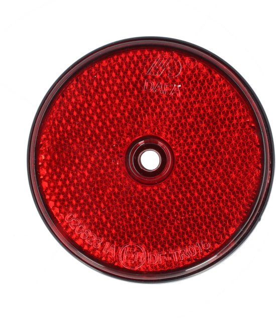 Ronde, rode Carpoint reflector met textuur en E-keurmerk, met een centraal gat.