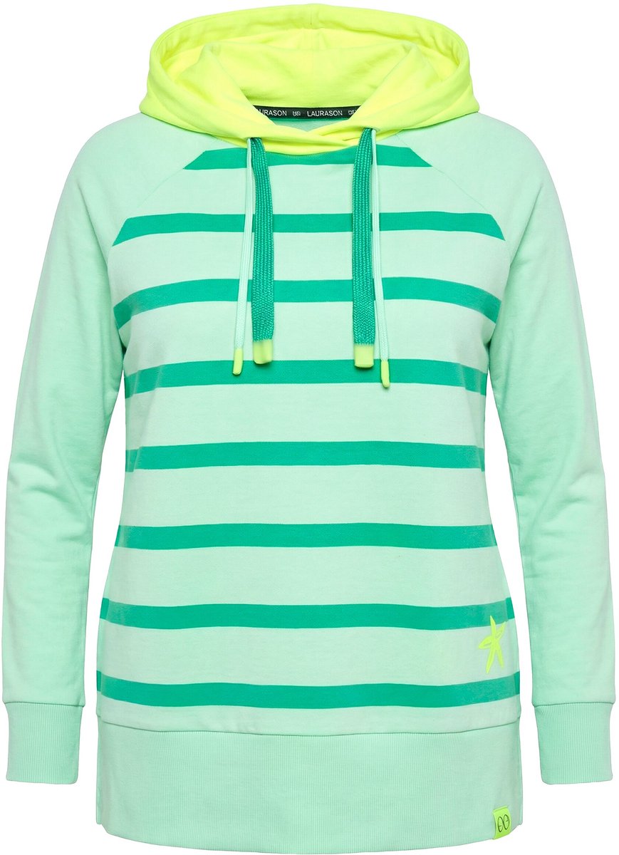 Laurasøn - Dames - Sweatshirt met strepen lange mouwen kraag - Lichte munt - Maat 48+