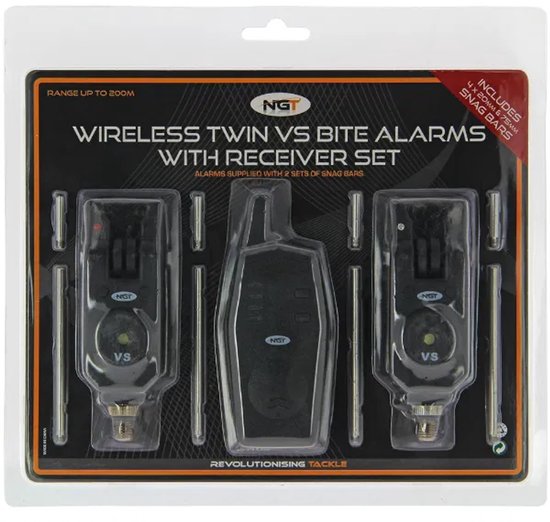 NGT Wireless Bite Alarm Set - 2 + 1 - Récepteur sans fil - Comprend des oreilles accrochées - Hauteur et volume réglables - Étanche - Zwart