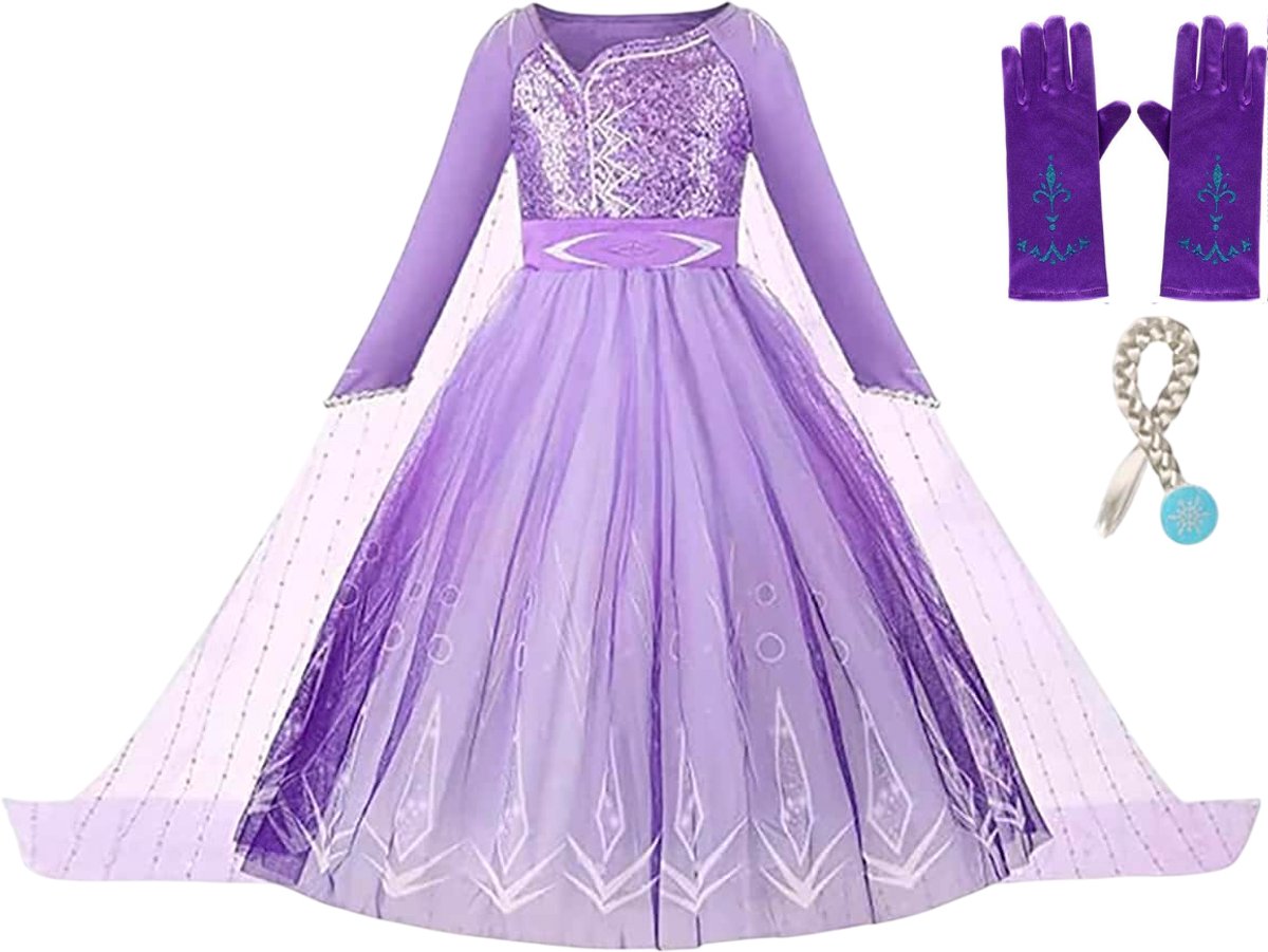 Frozen verkleedkleding - Het Betere Merk - Elsa jurk - prinsessenjurk meisje - handschoenen - vlecht - maat 92/98 - cadeau meisje - verkleedkleren meisje - kleed