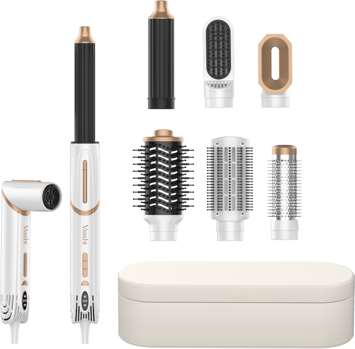 Viashi™ Airstyle-One 6-in-1 Airstyler met luxe Opbergdoos – Multistyler – Föhnborstel – Hairwrap – Haarkruller – Warmteborstel – Krulborstel – Stijlborstel – Haarstyler – Haardroger – Geschikt voor Elk Haartype