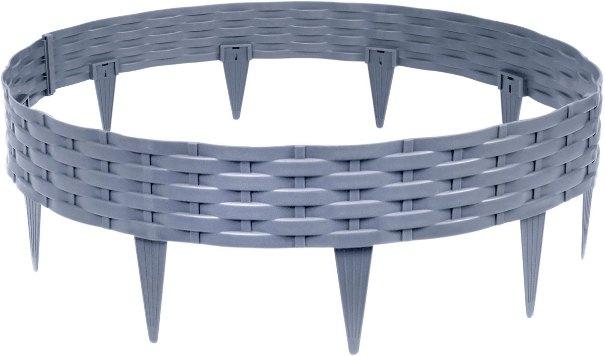 Aufun Biegbare Rattanlook Graszegel 5m - 5 Stuks 100cm Kunststof Beetrand Voor Tuin - Grijs