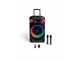 Mobiel professioneel geluid systeem 800W (bluetooth/ 2x draadloze microfoons/ oplaadbare accu