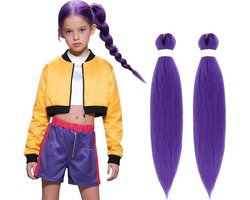 2 stuks - Nephaar - 65cm - Dames haarstuk - Gevlochten haar - Lange pruik - Vlechthaar - Hairextensions - Ponytail Extensions - Paars haar om te vlechten - Cadeau - Voorgerekt vlechthaar - Voor carnaval, feestjes, gemaskerde bals - Paars