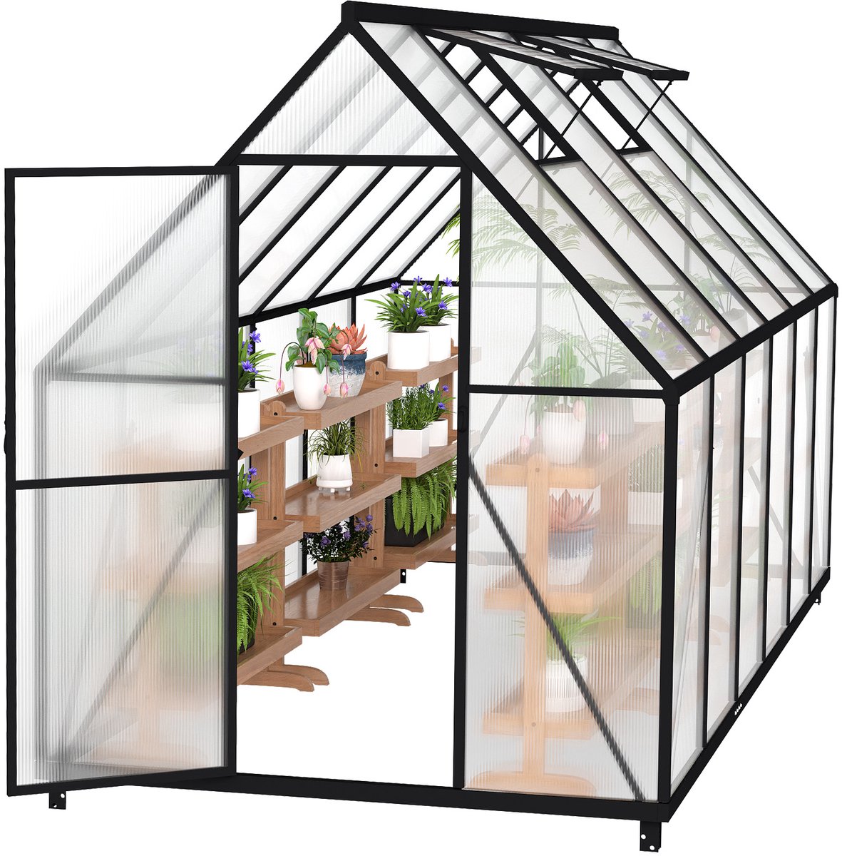 Aufun Premium Aluminium Kas 6,12 m² 340x180x195cm – 6cm Fundering & 4mm PC-plaat – UV-bestendig Weerbestendig