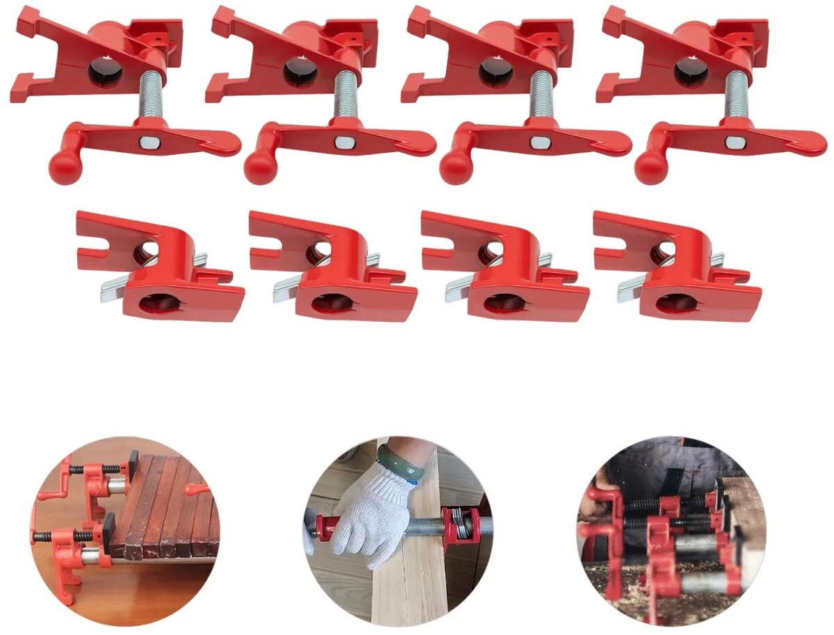 LabelOne Lijmklemmen - Houtklem - Pijpklem - 4 stuks - gereedschap - houtbewerking - veerhendel - antislip steunvoeten - gietijzer