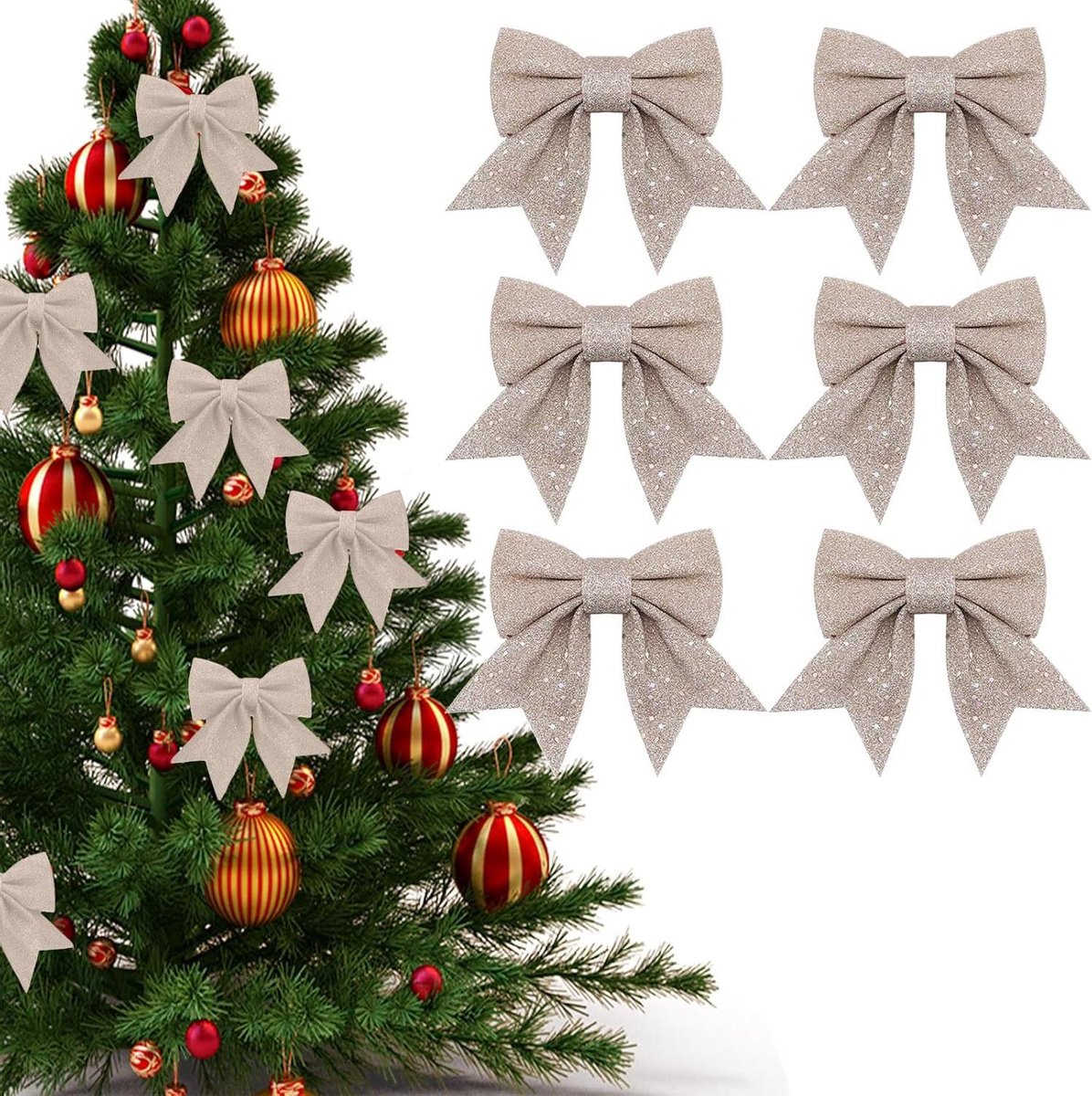 Set van 6 feestelijke kerststrikken in verschillende kleuren – Kerstdecoratie voor feestelijke look