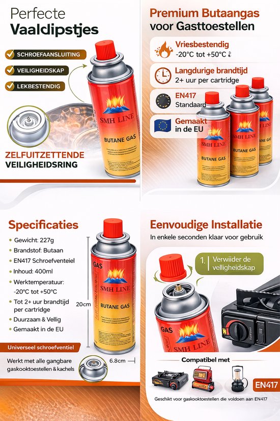 SMH LINE® Kookstel gasflessen - Butaan Gasflessen - 4x 227g - Gasbussen van SMH LINE® — afbeelding 4