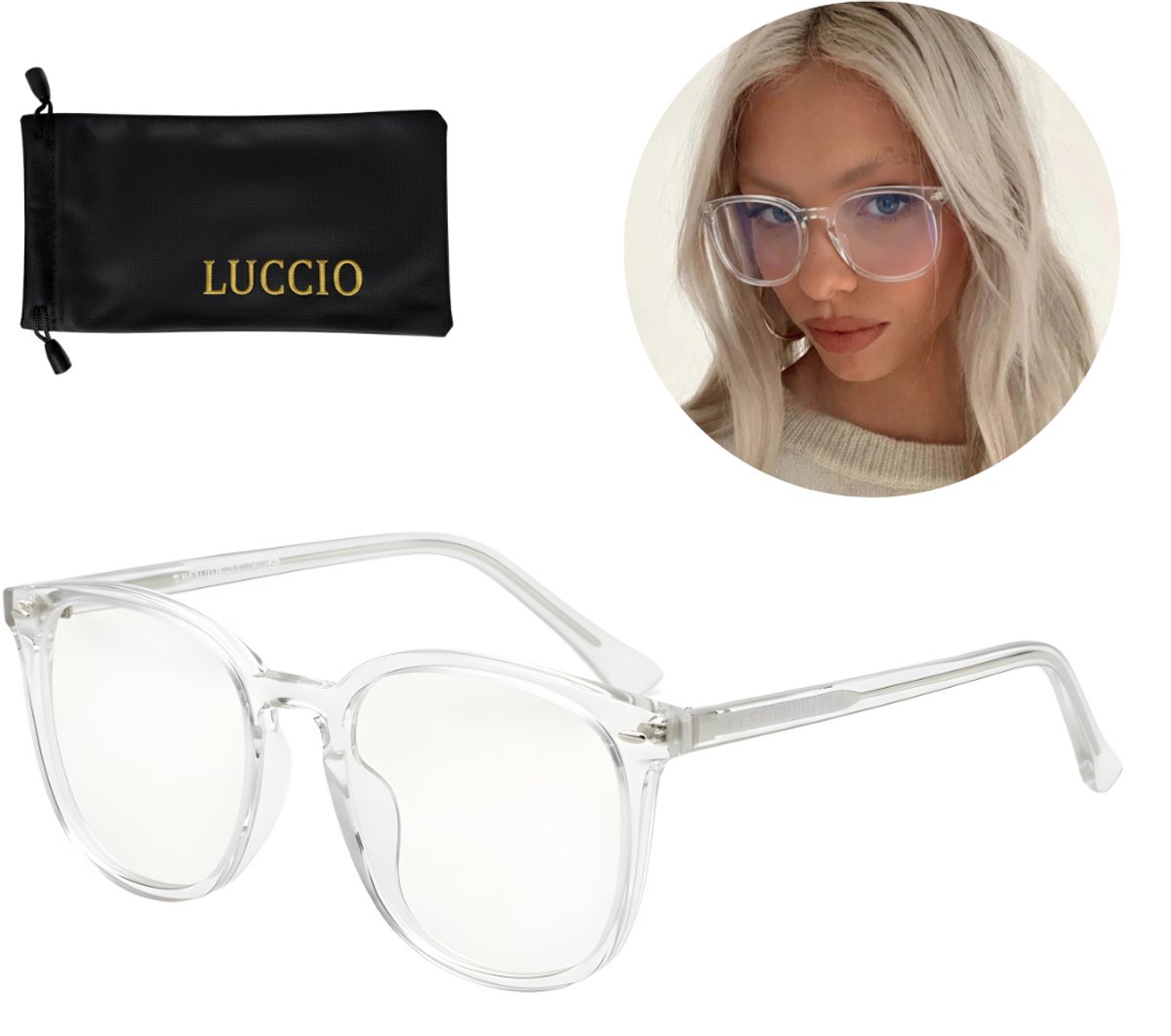 LUCCIO Blauw Licht Bril - Blue Light Glasses - Blauw Licht Bril Zonder Sterkte - Beschermend - Blue Light Blocking Glasses - Rond montuur - Transparant
