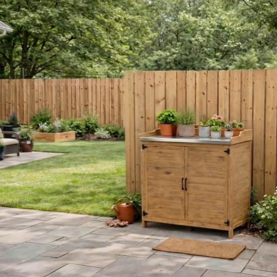 Bealife CC50 Abri de jardin avec plan de travail et table à plantes – 98x48x95 cm – Naturel