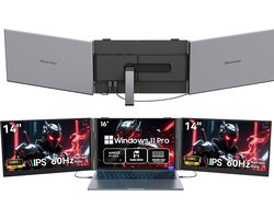 Blackview GamiBook8 Gaming Laptop (AMD Ryzen7 7735HS/16G/512G) + DCM6 14″ Dubbele Draagbare Monitor Set, Efficiënt Multitask Accessoires (Laptop Tas/Muis/Toetsenbordstickers, Grijs)