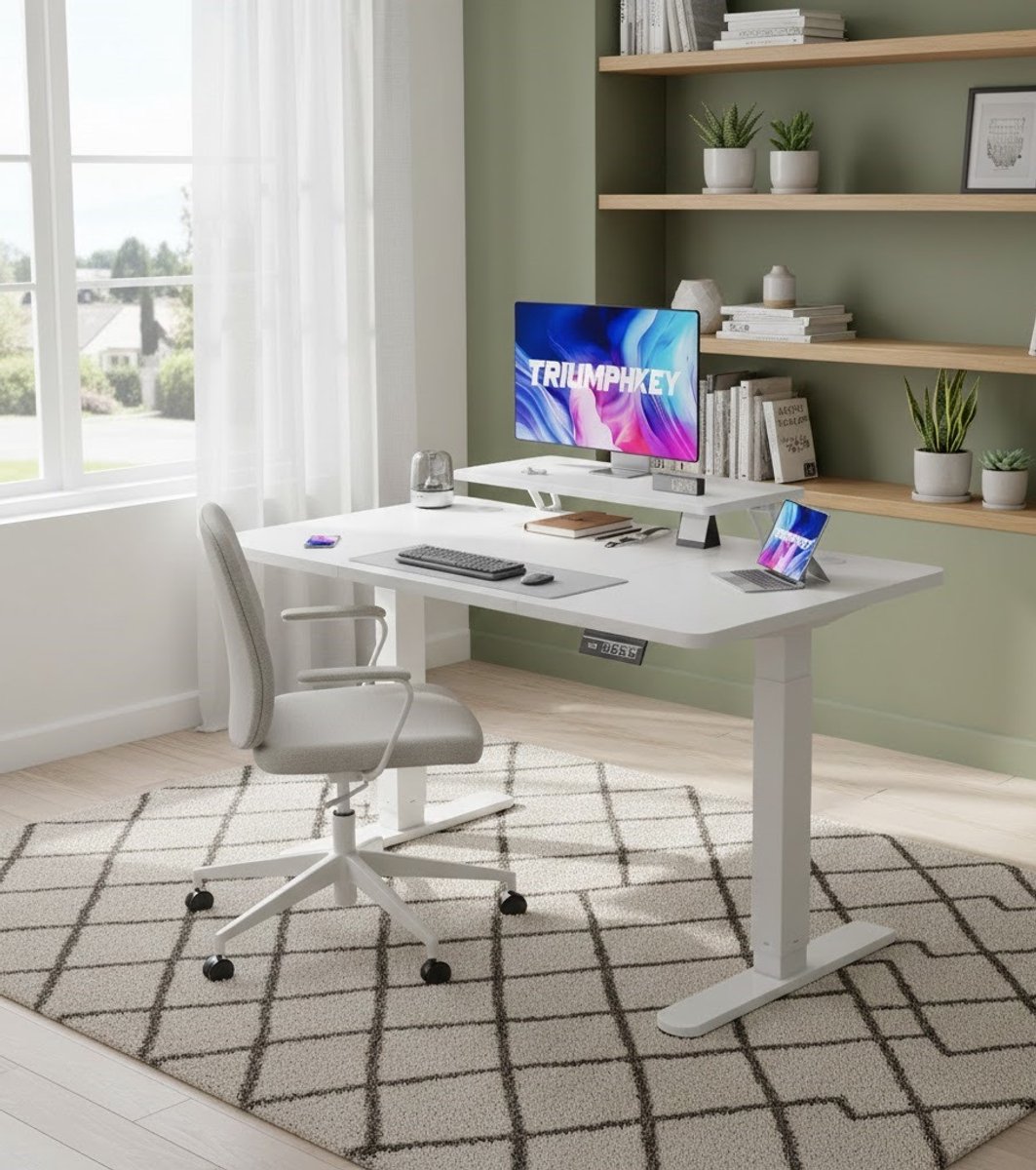 Elektrisch In Hoogte Verstelbaar Bureau met Monitorstandaard – Ergonomisch Sta-Zittafel Bureau, 120 x 60 cm, Wit, Modern en Stabiel, Met Geheugenfunctie, Geschikt voor Thuiswerk en Kantoor A-Furniture