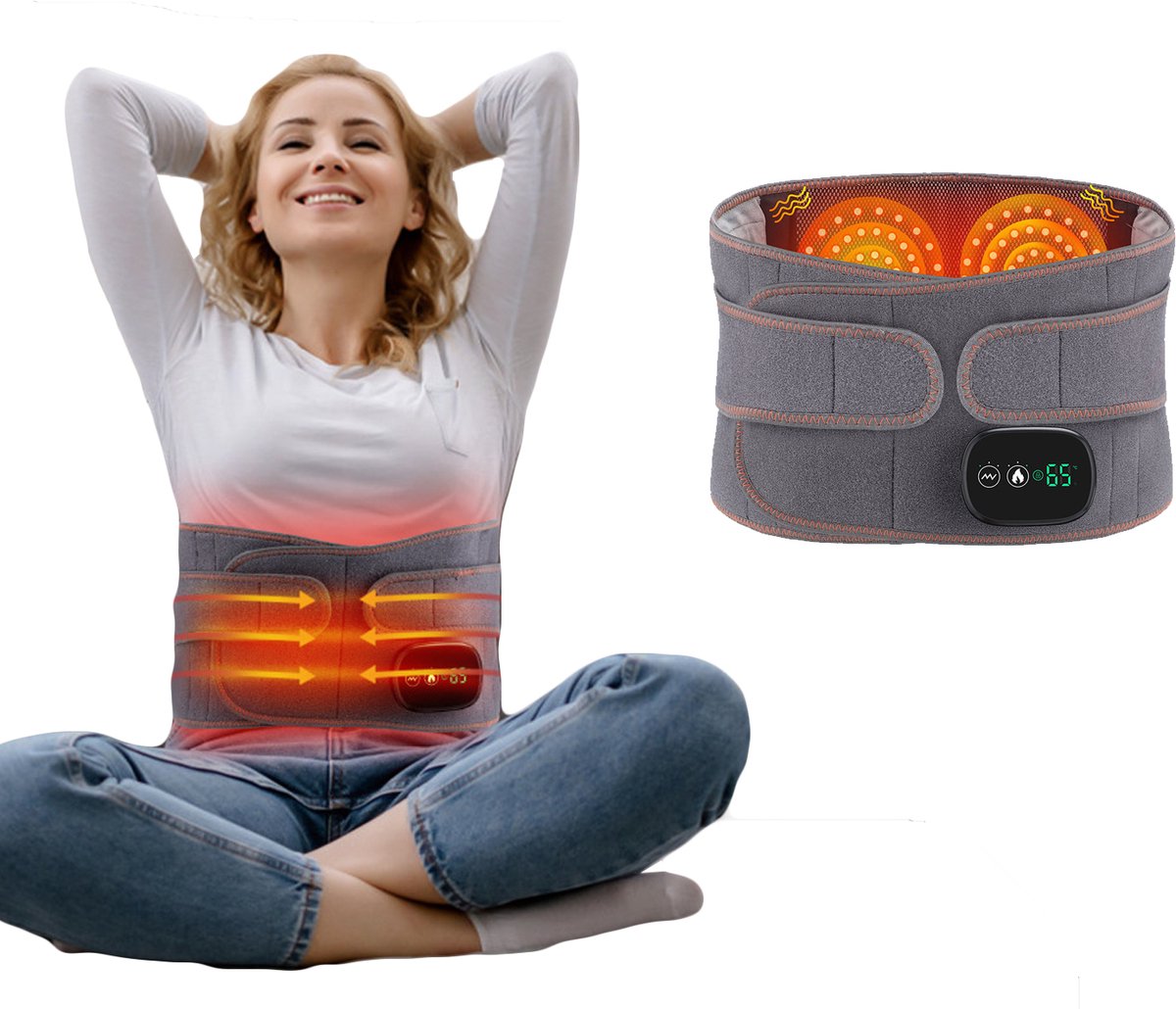 NAXSIR Elektrisch Massage Apparaat -Verwarmde Massage Heupgordel - Grijs - 5000mAh - USB Oplaadbaar - Verwarming & Trillingsmassage