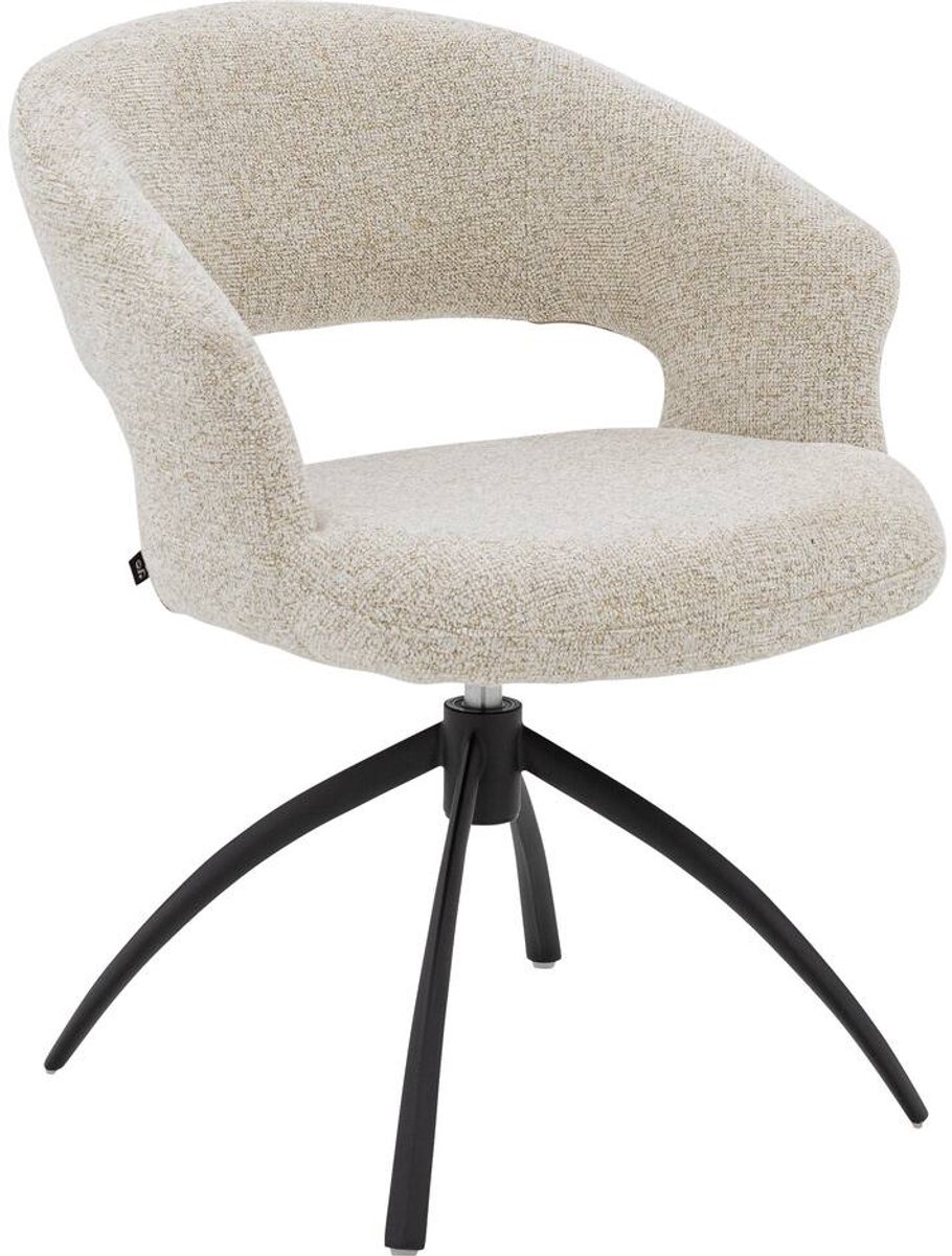 Goossens Eetkamerstoel Sara - Met Armleuning - Stof - Beige