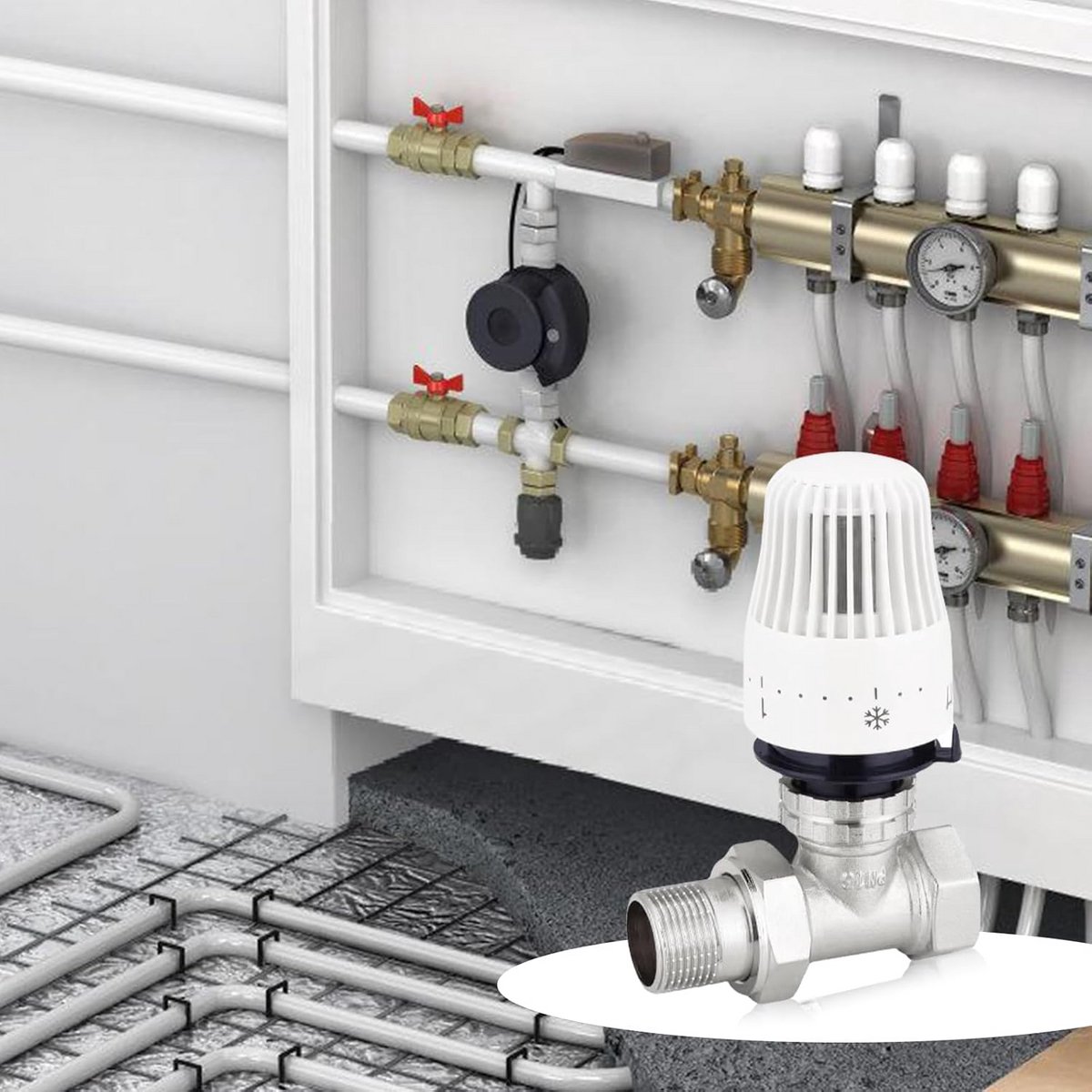 Thermostaatventiel Set Compleet met Thermostaatkop en Radiatorklep Doorgang