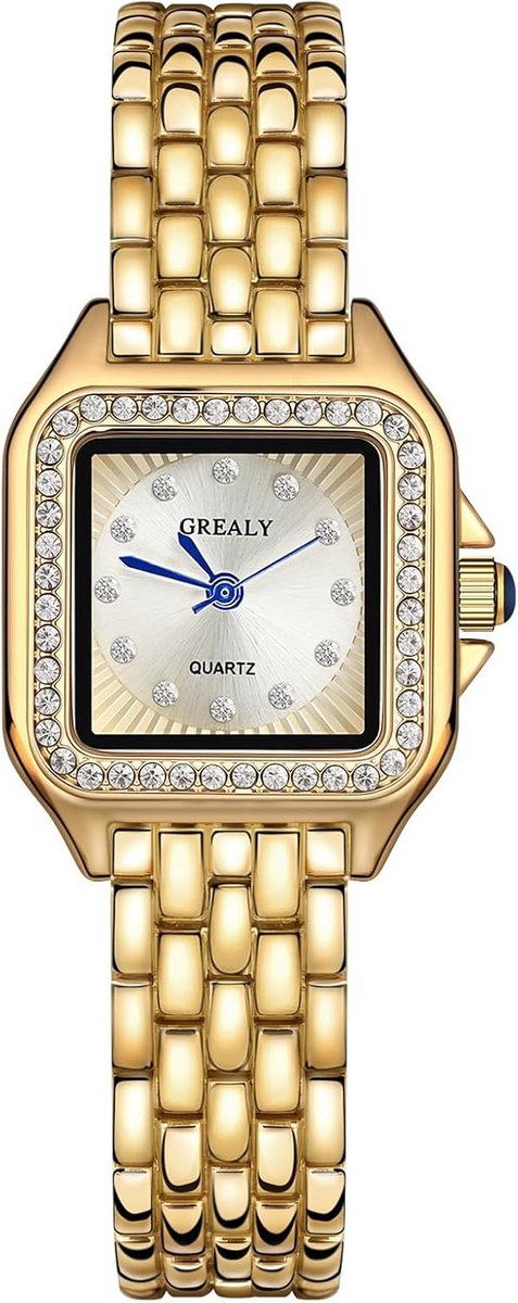 Vierkant Dameshorloge Analoog Quartz met Roestvrijstalen Armband