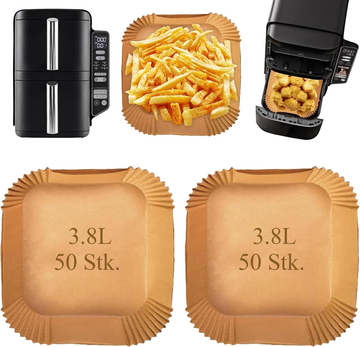 Imperatoris - Bakpapier airfryer - 100 stuks - Bakpapier - Airfryer Accesoires - bakpapier airfryer vierkant - 34.3 x 26.7 cm - 3.8 L - Bakpapiervellen - airfryer wegwerpbakjes - Hittebestendig en Vetvrij Airfryer Bakpapier