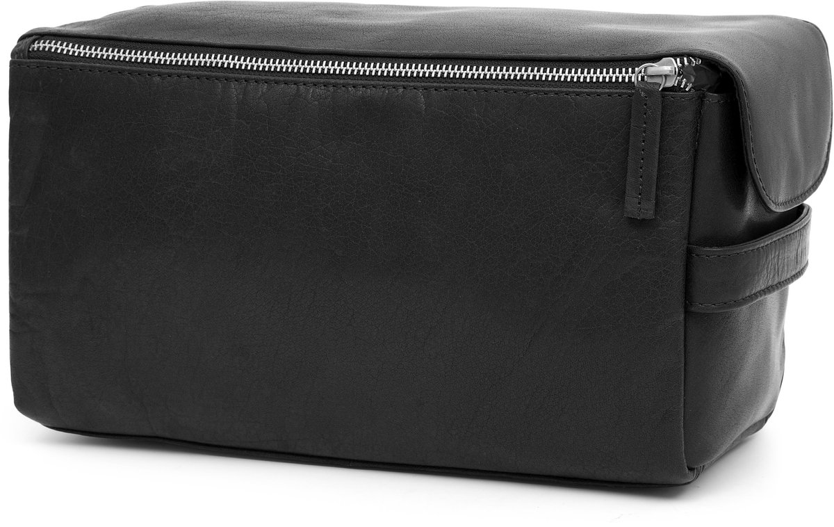 Montreal XL Zwarte Leren Toilettas
