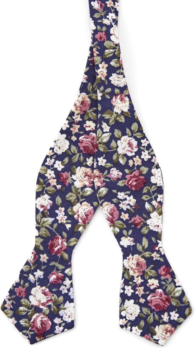 Donkerblauwe Zelfbinder Vlinderdas met Bloemendessin
