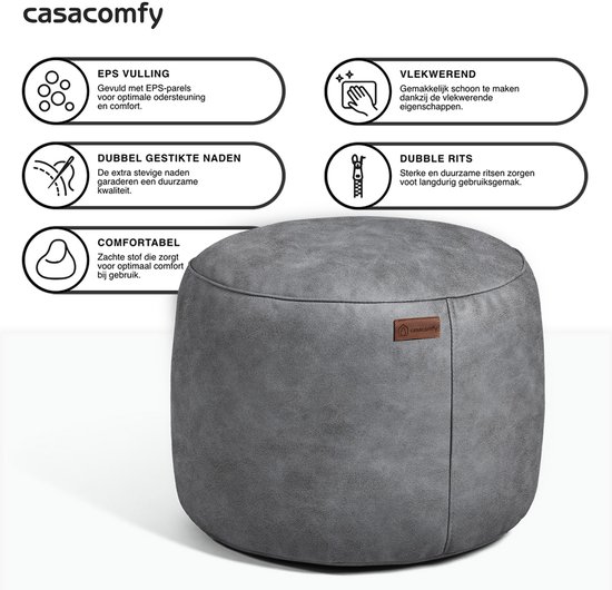 Casacomfy ModiPouf – Pouf rond – Blanc plat – Repose-pieds – Aspect cuir